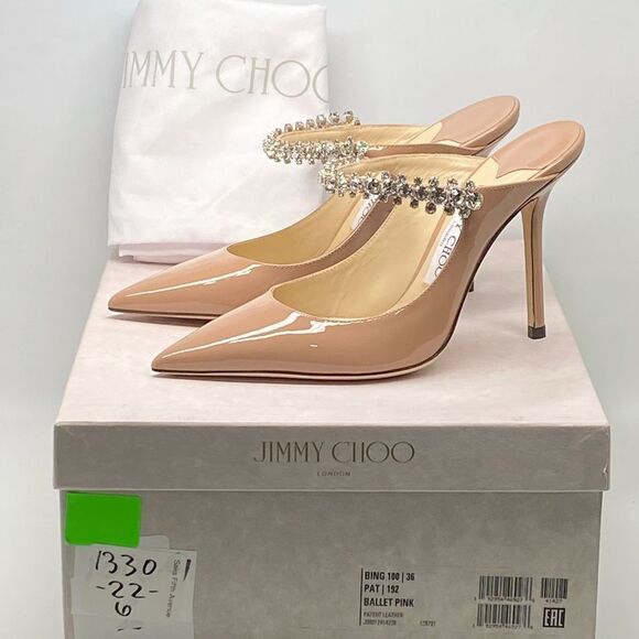 Jimmy Choo Bing 100MM Embellished Patent Leather Mules size 36 - Picture 13 of 15